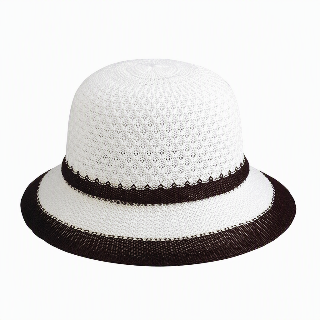 Premium Custom 2504 Kids Lace-Knit Sun Hat with Contrast Stripes Four Colorways Scalloped Crown Band Brim Edge Stripe Open-Work Diamond Crown Baby Toddler Summer Sun Hat for Outdoor Play and Promotional Branding