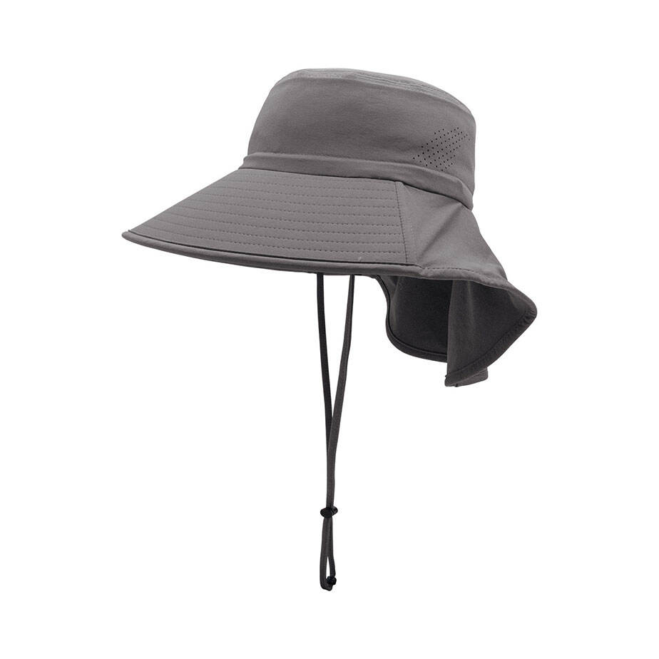 Premium Custom J7273 Wide-Brim Sun Hat with Neck Flap and Ponytail Opening Laser-Cut Ventilation Adjustable Chin Cord UV Protection Outdoor Cap for Hiking Fishing and Promotional Branding