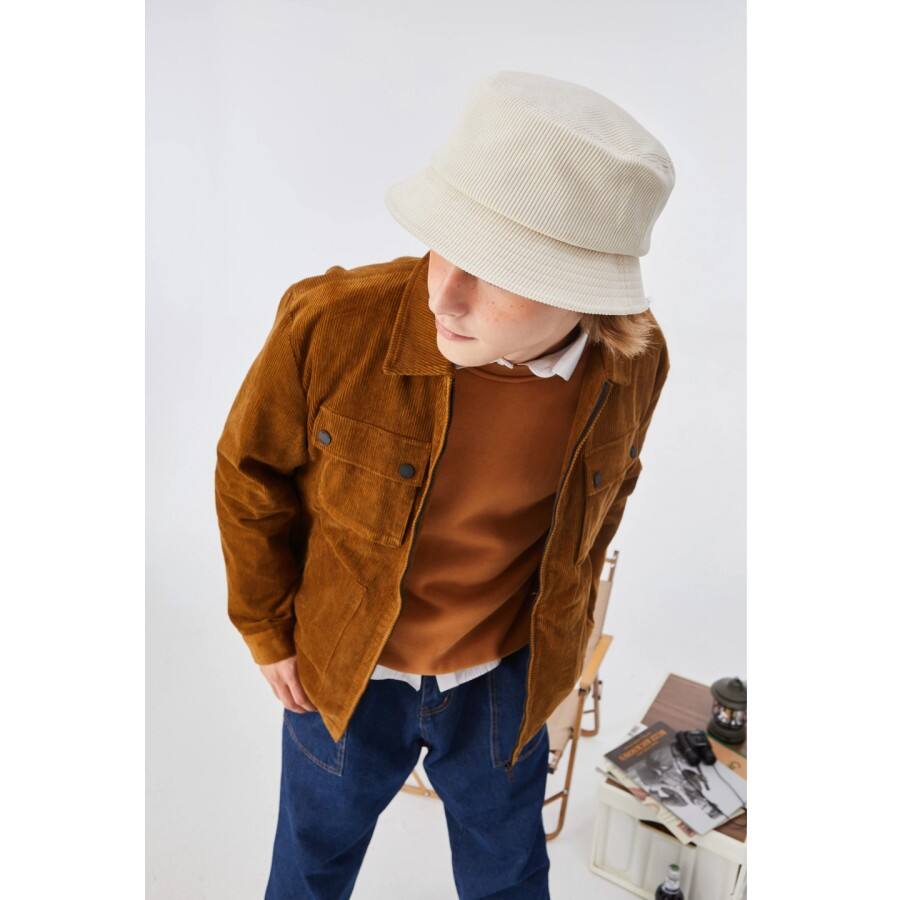 Premium Custom Corduroy Winter Thick Warm Metal Logo Bucket Hat Professional Baseball Cap with Custom Logo Embroidery for Daily Wear and Outdoor Activities