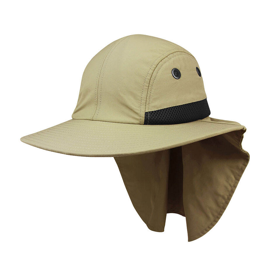 Premium Custom Promotional Lightweight Nylon 4-Panel Flap Cap with Wide Brim Model J7002A High-Performance UV Protection Sun Hat for Outdoor Fishing Hiking Exploration Branded Athletic Headwear Adjustable Silhouette

