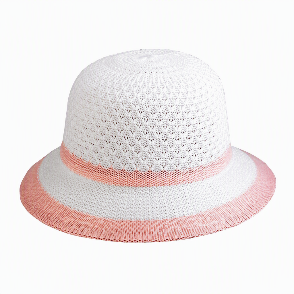 Premium Custom 2504 Kids Lace-Knit Sun Hat with Contrast Stripes Four Colorways Scalloped Crown Band Brim Edge Stripe Open-Work Diamond Crown Baby Toddler Summer Sun Hat for Outdoor Play and Promotional Branding