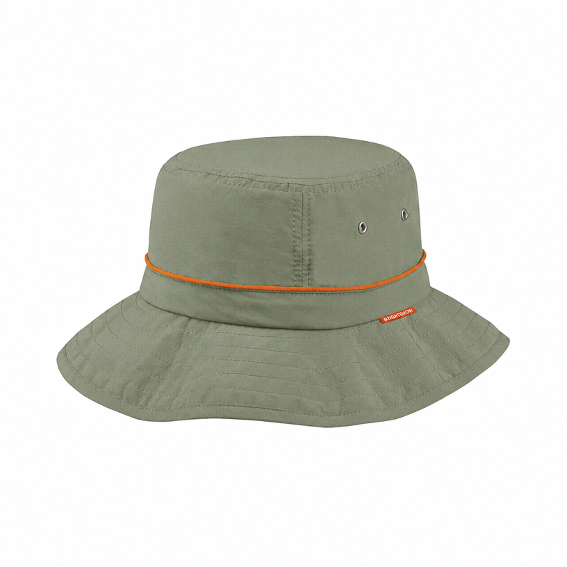 Premium Custom Bucket Hat with Orange Accent Cord and Juniper Woven Label Breathable Wide Brim Outdoor Sun Cap with Ventilation Grommets for Hiking Travel and Promotional Branding