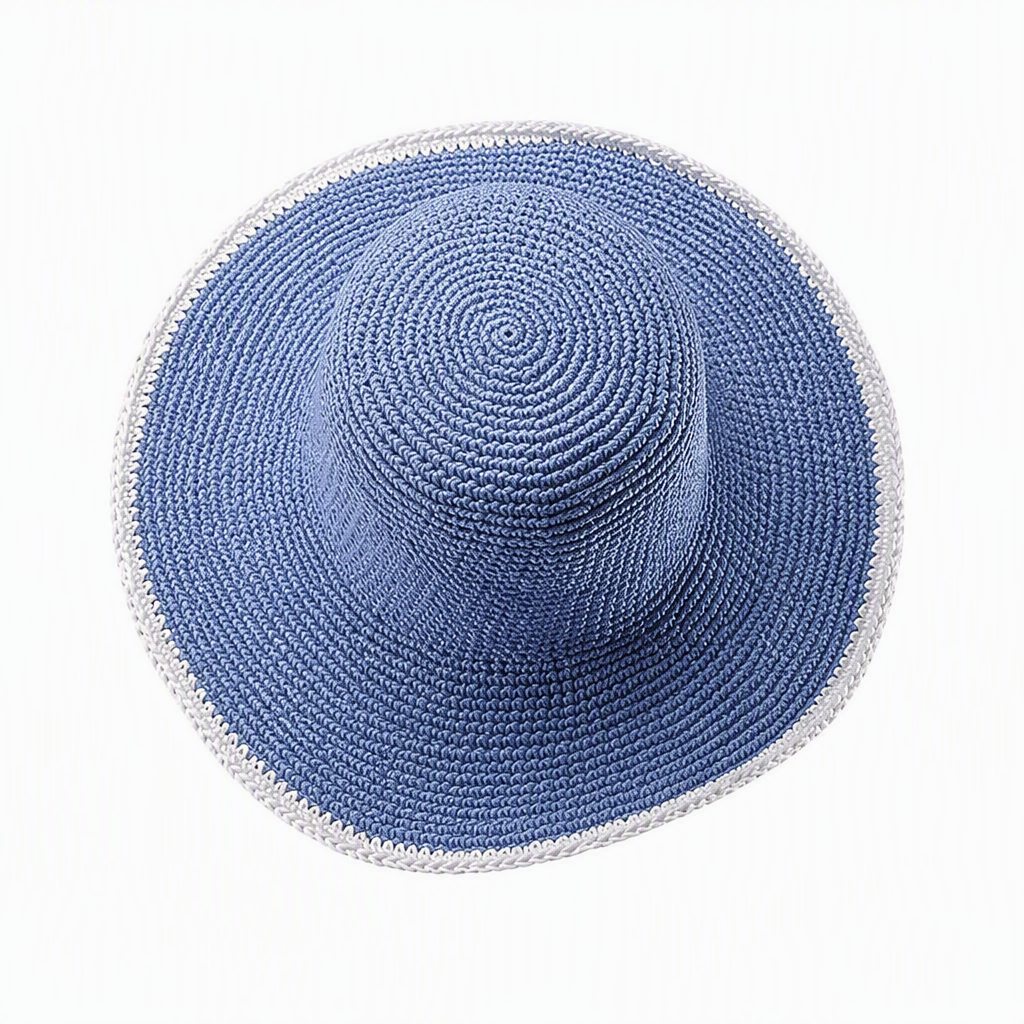 Premium Custom 2806 Crochet Wide-Brim Hat with White Trim Six Colorways Contrast Crocheted Border Deep Crown Artisanal Yarn Outdoor Summer Sun Hat for Casual Wear Travel and Promotional Branding
