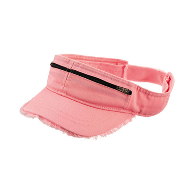 Zipper Pocket Pure Cotton Visor Style 4065 Functional B2B Active Headwear 100% Cotton Washed Empty Top Hat with Storage | Premium Sun Visor for Jogging & Outdoor Commute