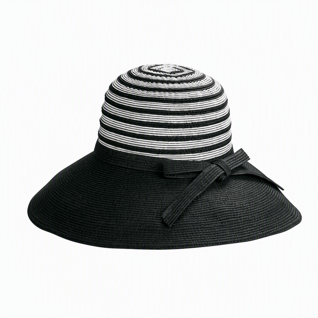 Premium Custom 6524B Striped-Crown Woven Straw Sun Hat Three Colorways Solid Wide Brim Matching Bow Braided Fiber Outdoor Summer Sun Hat for Beach Travel Gardening and Promotional Branding