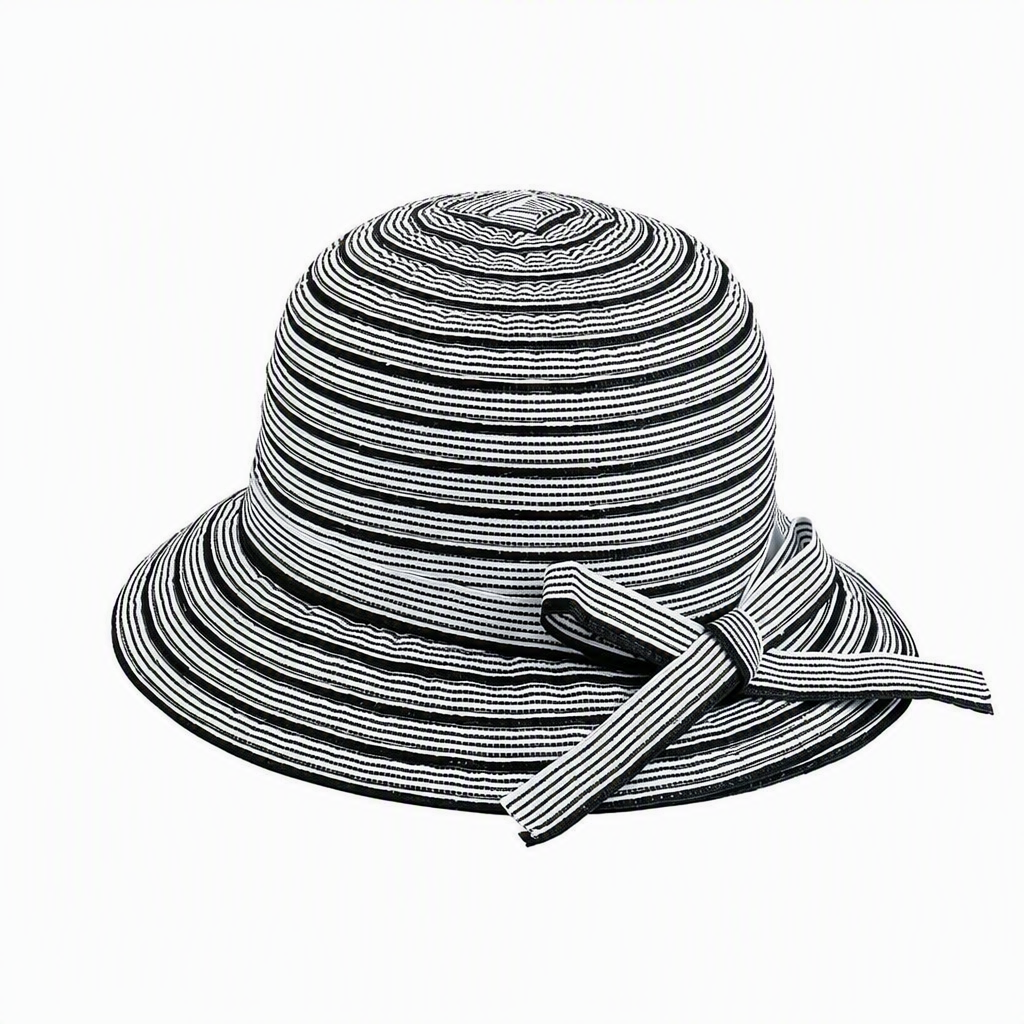 Premium Custom 6521 Spiral-Braid Striped Sun Hat Three Colorways Full Surface Horizontal Stripes Matching Bow Braided Fiber Outdoor Summer Sun Hat for Beach Travel Gardening and Promotional Branding