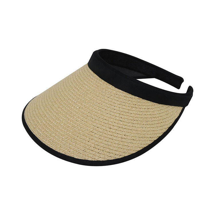Paper Straw Wrap Sun Visor Custom B2B Summer Lifestyle Headwear Breathable Woven Straw Wide UV Protection Pre Curved Brim Empty Top Visor Unisex Lightweight Foldable Beach Travel Golf Sun Hat Blank Custom Embroidery Bulk Supply For Women Men