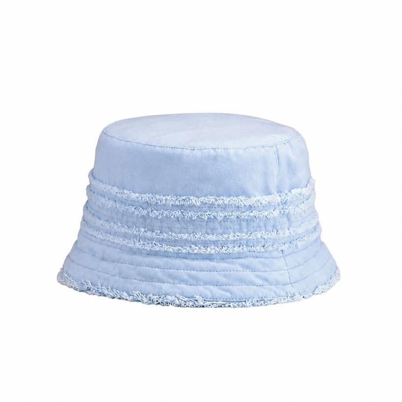 Premium Custom 7909 Raw-Edge Frayed Bucket Hat with Textured Bands Short Brim Soft Cotton Outdoor Cap for Summer Fashion Beach and Promotional Branding