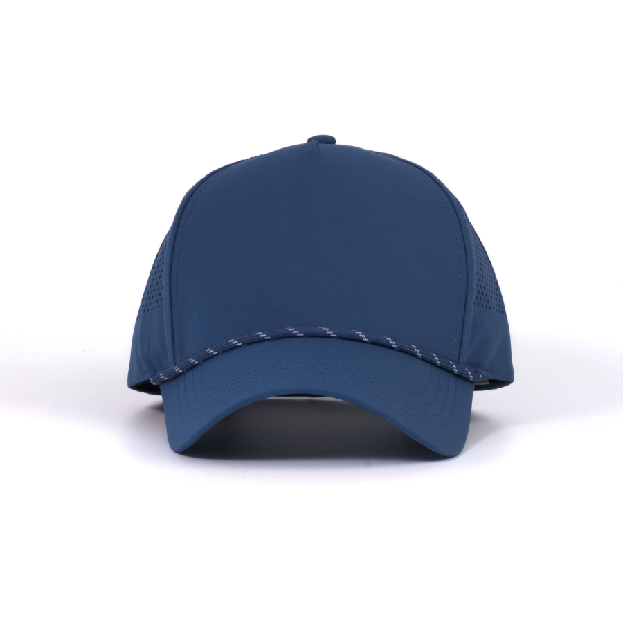Premium Custom 5-Panel Laser Perforated Mesh Rope Sports Baseball Cap, Polyester Breathable Athletic Cap Professional Baseball Cap with Custom Logo Embroidery for Daily Wear and Outdoor Activities