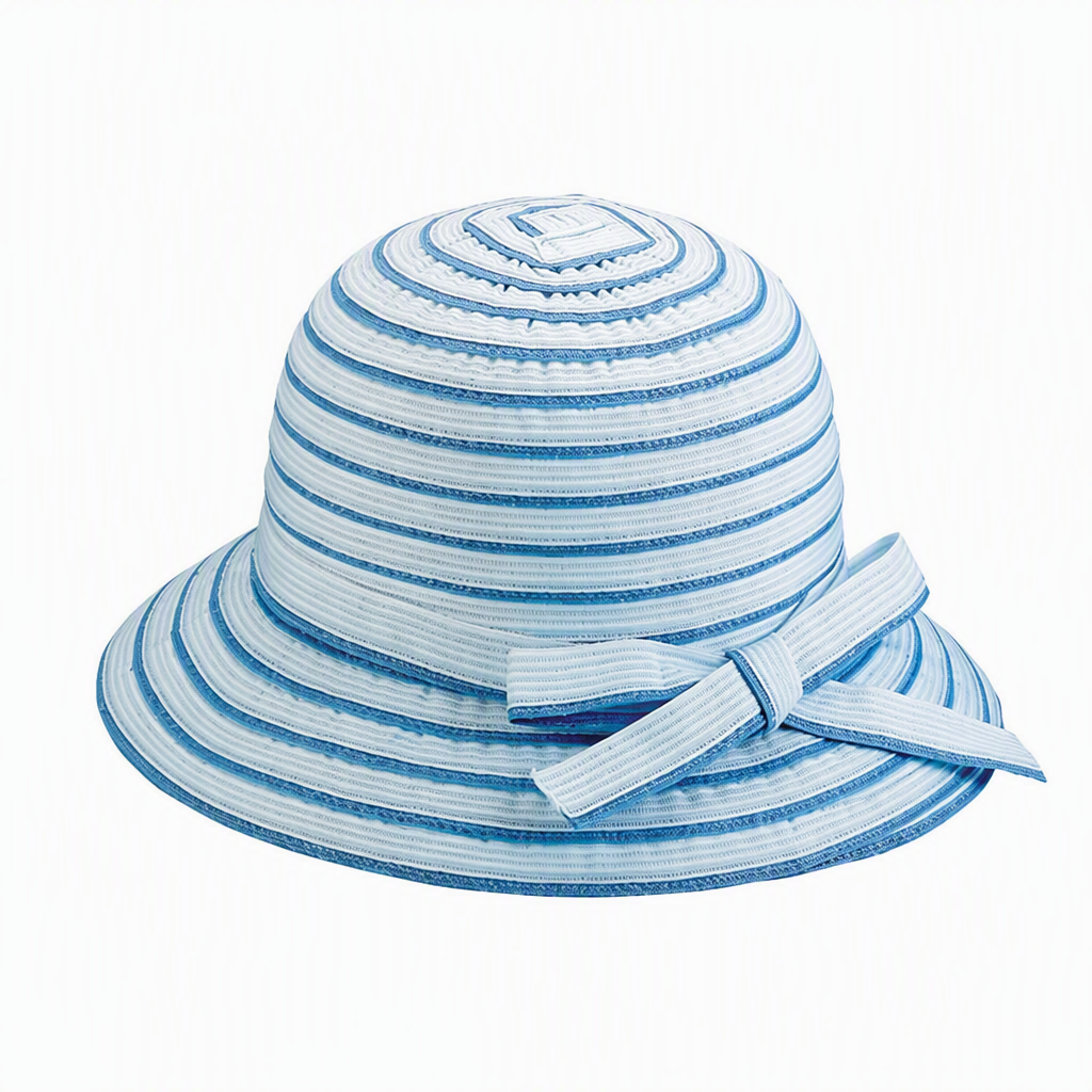 Premium Custom 6521 Spiral-Braid Striped Sun Hat Three Colorways Full Surface Horizontal Stripes Matching Bow Braided Fiber Outdoor Summer Sun Hat for Beach Travel Gardening and Promotional Branding