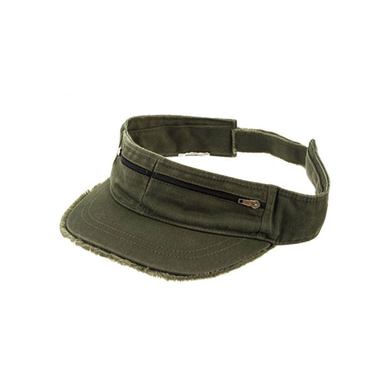 Zipper Pocket Pure Cotton Visor Style 4065 Functional B2B Active Headwear 100% Cotton Washed Empty Top Hat with Storage | Premium Sun Visor for Jogging & Outdoor Commute