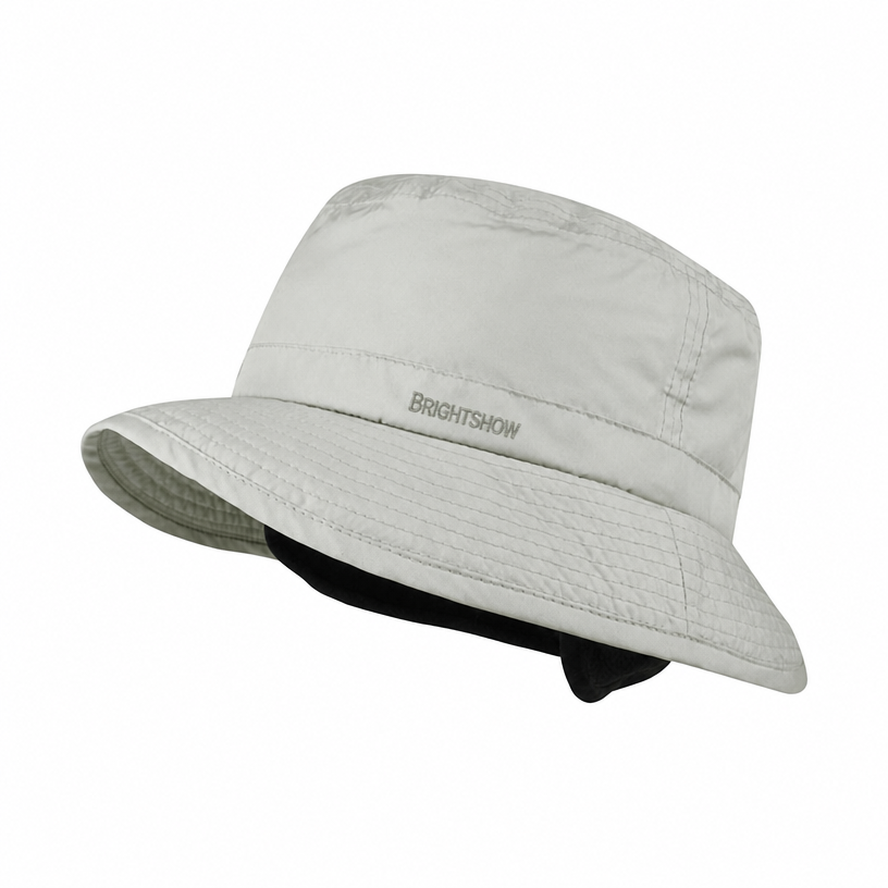 Premium Custom J3609 Bucket Hat with Integrated Ear Flaps and Tonal Juniper Embroidery Water-Resistant Wide Brim Outdoor Cap for Cold Weather Hiking Travel and Promotional Branding