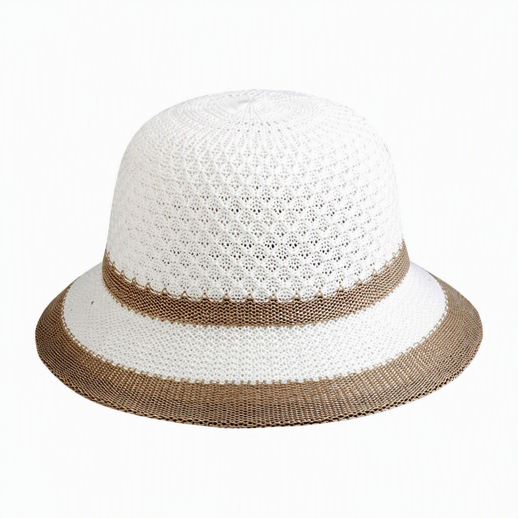 Premium Custom 2504 Kids Lace-Knit Sun Hat with Contrast Stripes Four Colorways Scalloped Crown Band Brim Edge Stripe Open-Work Diamond Crown Baby Toddler Summer Sun Hat for Outdoor Play and Promotional Branding