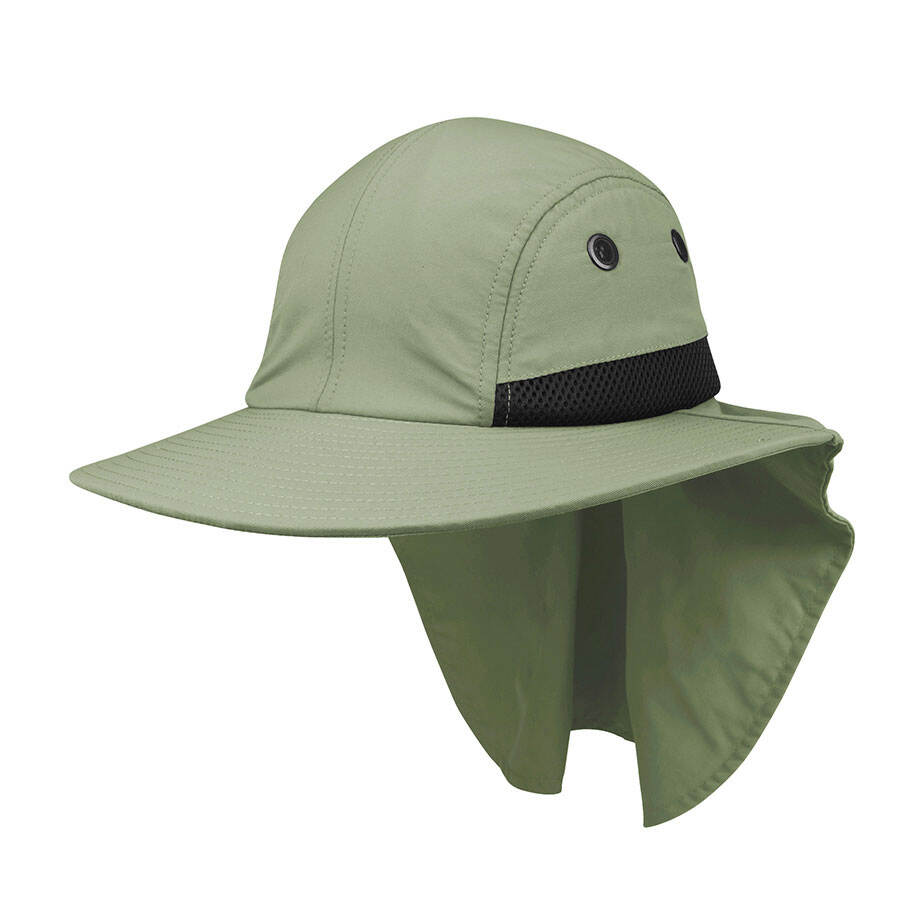 Premium Custom Promotional Lightweight Nylon 4-Panel Flap Cap with Wide Brim Model J7002A High-Performance UV Protection Sun Hat for Outdoor Fishing Hiking Exploration Branded Athletic Headwear Adjustable Silhouette

