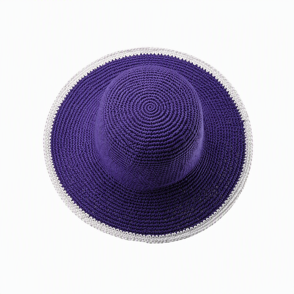 Premium Custom 2806 Crochet Wide-Brim Hat with White Trim Six Colorways Contrast Crocheted Border Deep Crown Artisanal Yarn Outdoor Summer Sun Hat for Casual Wear Travel and Promotional Branding