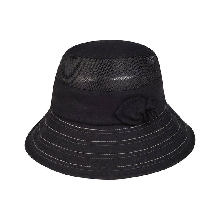 Premium Custom 6588 Mesh-Vent Bucket Hat with Fabric Flower One Colorway Breathable Mesh Band Stitched Brim Cotton Outdoor Summer Sun Hat for Casual Wear Travel and Promotional Branding