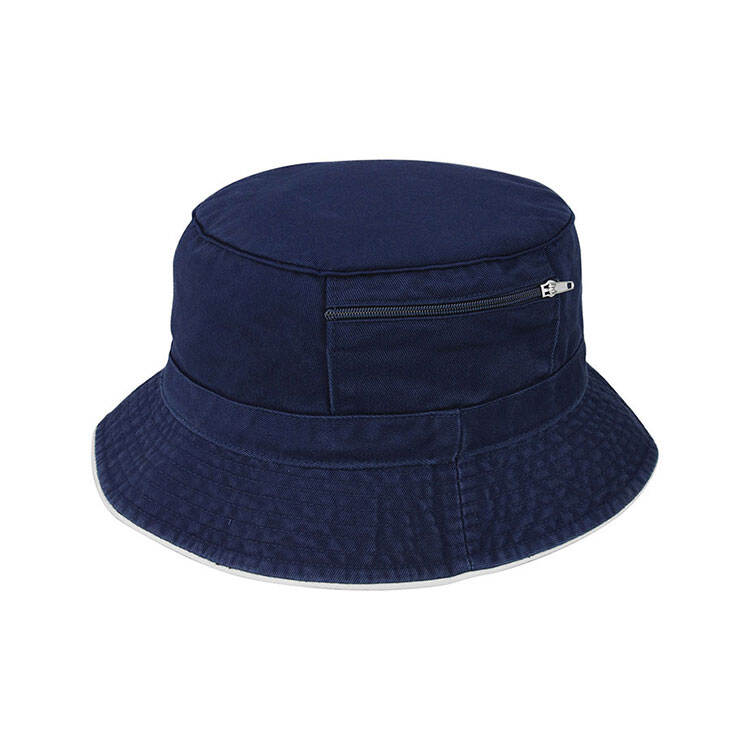 Premium Custom 7825 Bucket Hat with Horizontal Zippered Pocket and Contrast Piping Edge Secure Storage Cotton Twill Outdoor Sun Cap for Travel Fishing and Promotional Branding