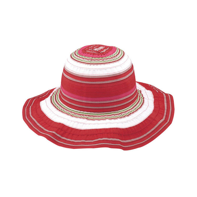 Premium Custom 8203 Striped Floppy Sun Hat with Concentric Band Construction Wide Wavy Brim Pleated Fabric Outdoor Fashion Cap for Beach Garden Travel and Promotional Branding