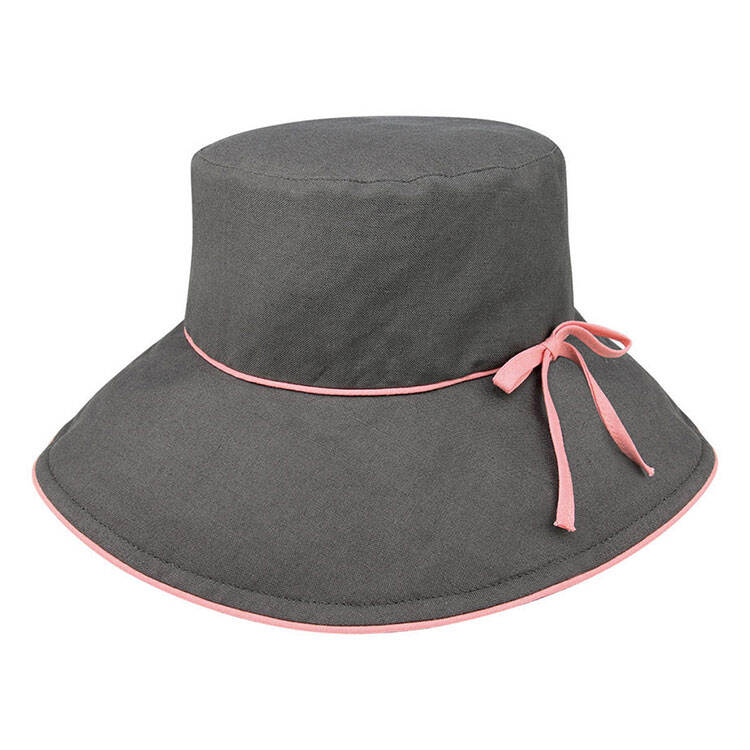 Premium Custom 6607 Wide-Brim Bucket Sun Hat with Contrast Piping and Side Bow Three Colorways Woven Cotton Outdoor Summer Sun Cap for Beach Travel and Promotional Branding