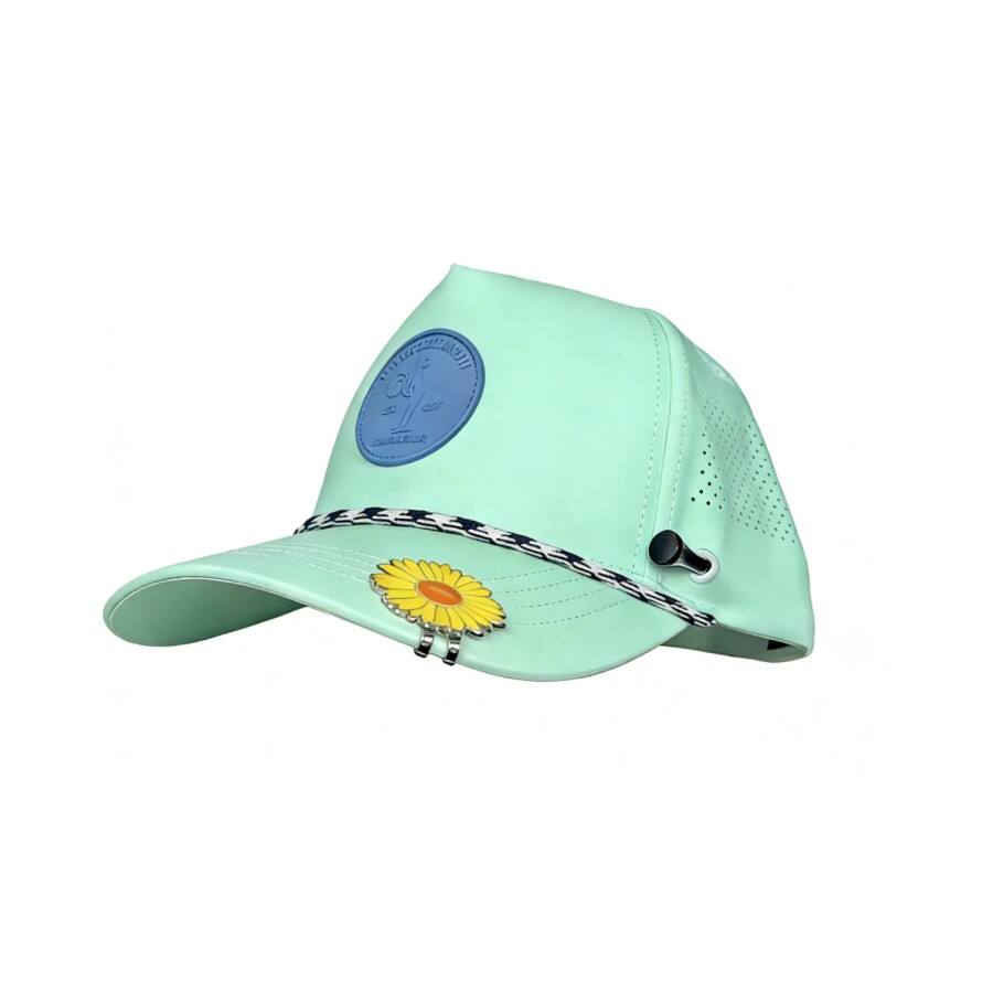 Premium Custom 5 Panels Lightweight Golf Cap with Silicone Logo Badge Tee Holder Magenic Ball Marker Breathable Curved Brim Baseball Hat Professional Baseball Cap with Custom Logo Embroidery for Daily Wear and Outdoor Activities