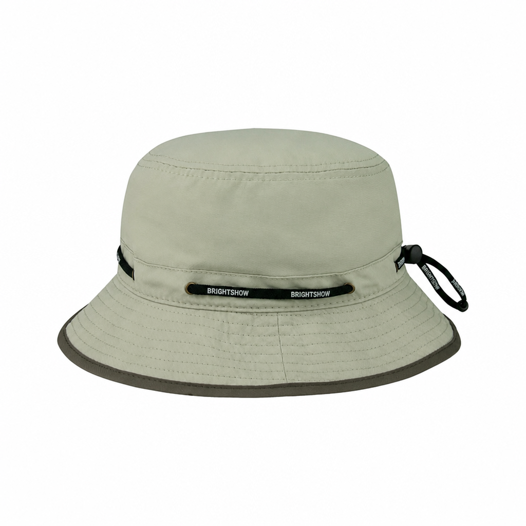 Premium Custom J7267 Drawcord Cinch Bucket Hat with Contrast Brim Trim and Brass Eyelet Detail Wide Brim UV Protection Outdoor Cap for Hiking Fishing Travel and Promotional Branding