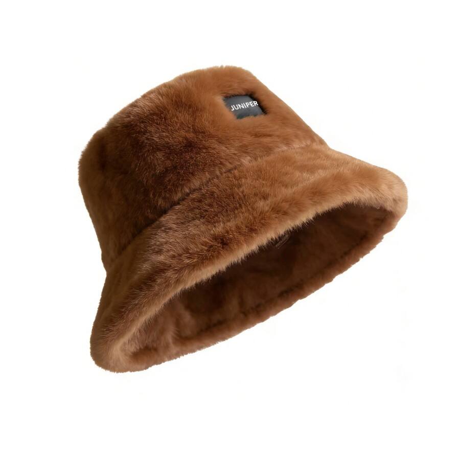 Premium Custom Faux Rabbit Fur Winter Wide Brim Bucket Hat with Custom Leather Logo Professional Baseball Cap with Custom Logo Embroidery for Daily Wear and Outdoor Activities