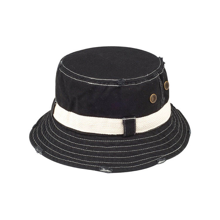 Premium Custom 7917 Distressed Bucket Hat with Woven Cream Band and Brass Eyelets White Contrast Stitching Vintage Style Cotton Canvas Outdoor Cap for Street Fashion and Promotional Branding