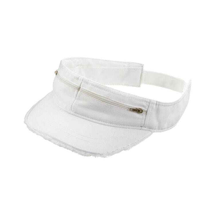 Zipper Pocket Pure Cotton Visor Style 4065 Functional B2B Active Headwear 100% Cotton Washed Empty Top Hat with Storage | Premium Sun Visor for Jogging & Outdoor Commute