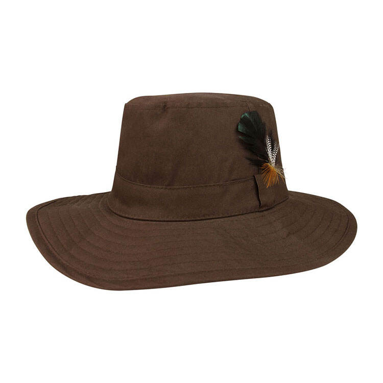 Premium Custom J9705 Safari Walking Hat with Feather Decoration Wide Brim Cotton Canvas Outdoor Cap with Stitched Brim and Fabric Hatband for Country Style Travel and Promotional Branding