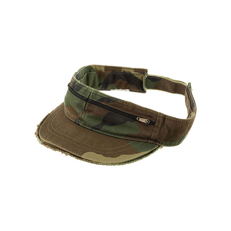Zipper Pocket Pure Cotton Visor Style 4065 Functional B2B Active Headwear 100% Cotton Washed Empty Top Hat with Storage | Premium Sun Visor for Jogging & Outdoor Commute