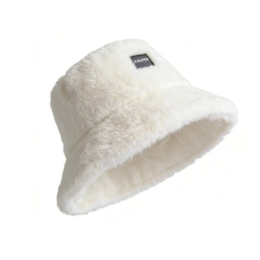 Premium Custom Faux Rabbit Fur Winter Wide Brim Bucket Hat with Custom Leather Logo Professional Baseball Cap with Custom Logo Embroidery for Daily Wear and Outdoor Activities