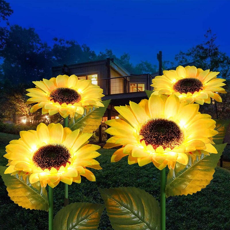 Solar sunflower garden light