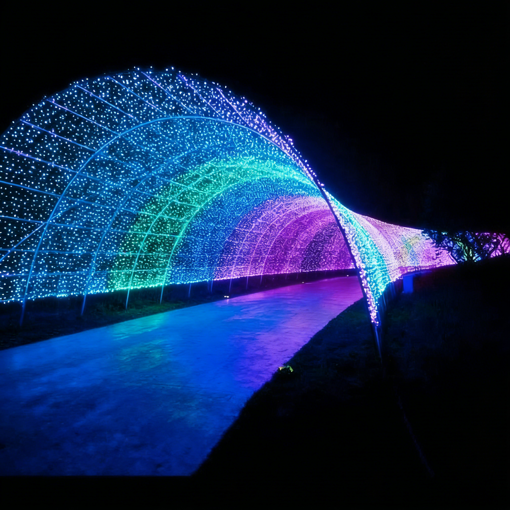 Outdoor 3D Walk Through RGB String Curtain Light Programming Christmas Light Tunnel for Commercial Winter Festival Decoration