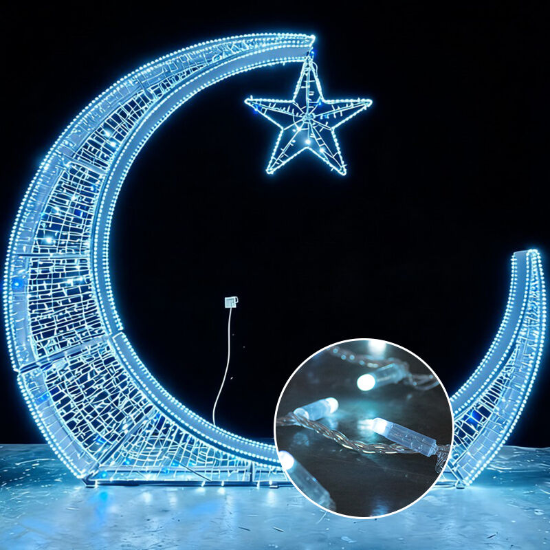 3D Moon Star Motif Light Outdoor Ramadan Decoration Pattern Lights Holiday Street Christmas Party Led Motif Lights