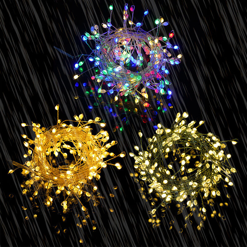 Firecracker Outdoor Copper Wire Multi-color Fairy Cluster String Lights