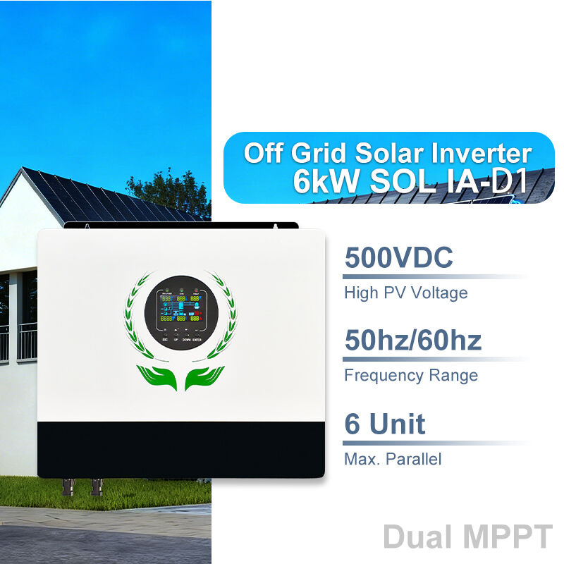 OFF-GRID ZONNE-OMZETTER 6 KW, dubbele MPPT-ingangen, maximale PV-ingangsspanning 500 VDC, stofdichte luchtinlaatkap, plug-and-play PV-interface, voor huishoudelijk en commercieel gebruik