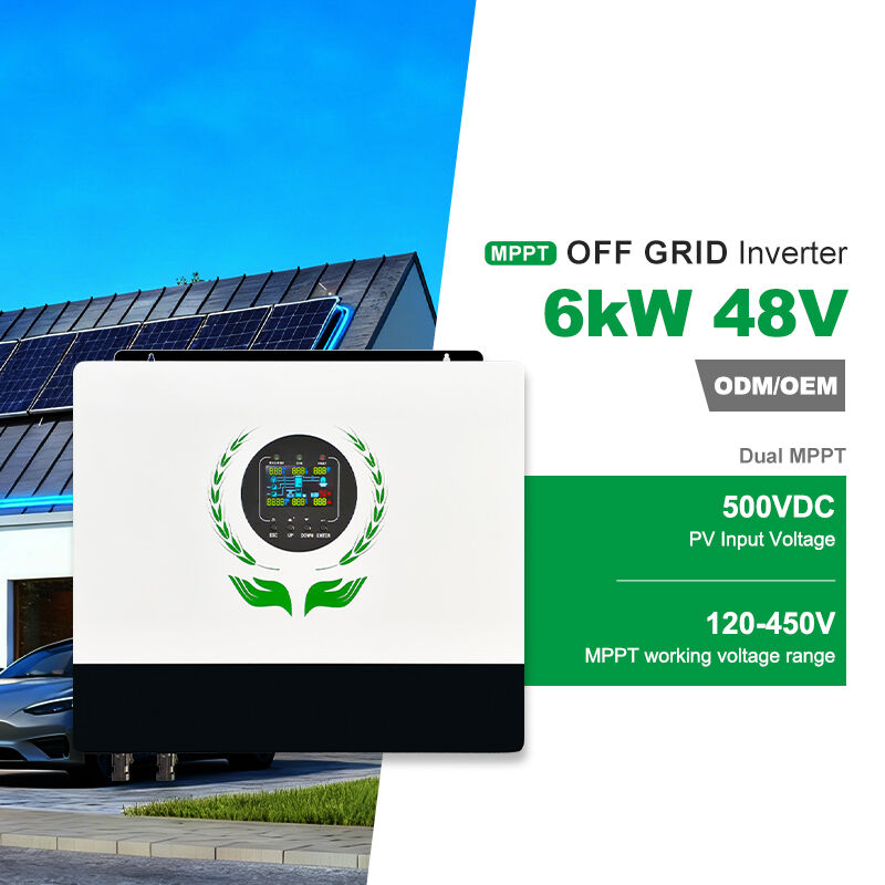 OFF-GRID ZONNE-OMZETTER 6 KW MPPT-bereik en bedrijfsspanning 120 VDC ~ 450 VDC Plug-and-play PV-aansluiting Zuivere sinusvorm Ondersteunt maximaal 6 eenheden parallel