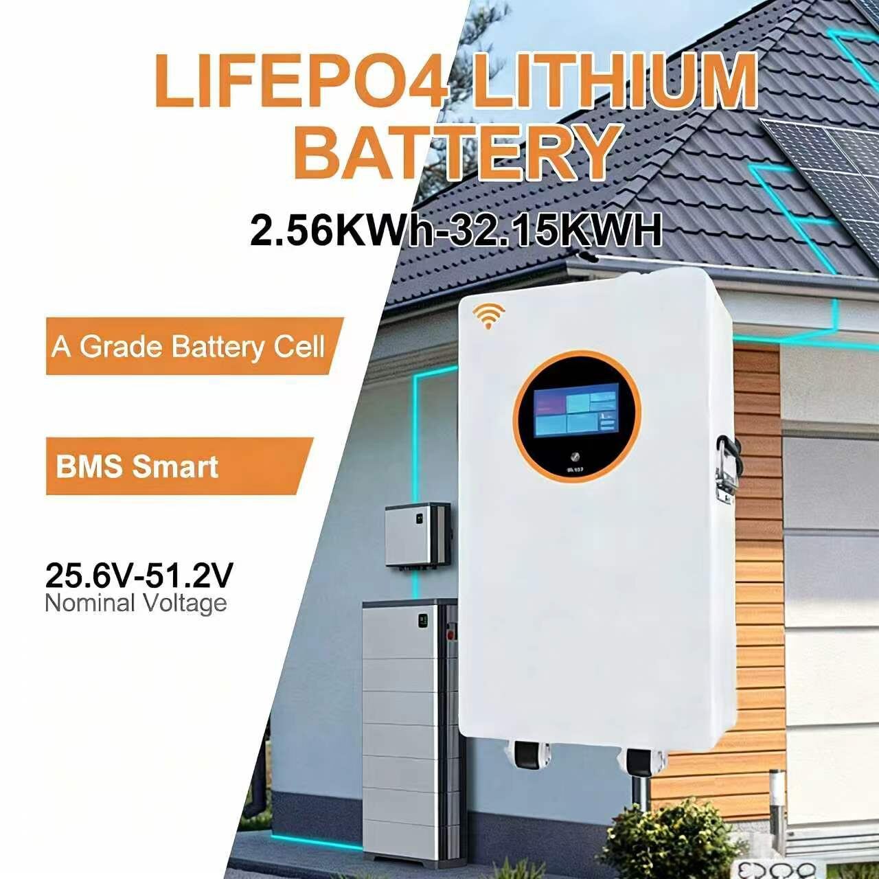 Batterie au lithium LIFEPO4 25,6 V / 51,2 V, capacité nominale de 100 Ah à 628 Ah, énergie nominale de 2,56 kWh à 32,15 kWh, protection complète et fonctionnement sans surveillance, adaptée aux onduleurs ou aux systèmes solaires