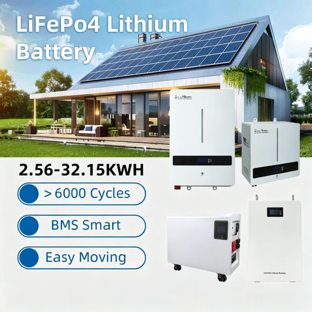 LIFEPO4 LITHIUM BATTERY 25.6V/51.2V safety and long cycle life non-toxic and eco-friendly cells cycle time up to 8000 cycles Auto-manages charge/discharge manufacture