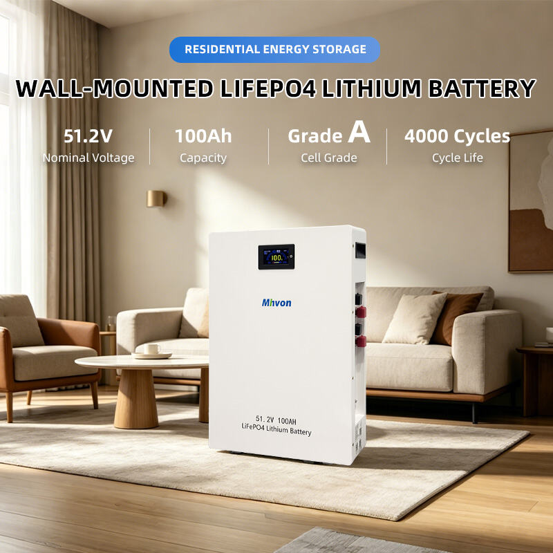 ชุดแบตเตอรี่ลิเธียมเหล็กฟอสเฟต (LiFePO4) แบบติดผนัง 51.2V 100Ah 5kWh พร้อมระบบจัดการแบตเตอรี่ในตัว (BMS) สำหรับระบบพลังงานแสงอาทิตย์แบบออฟกริด/กริดไท