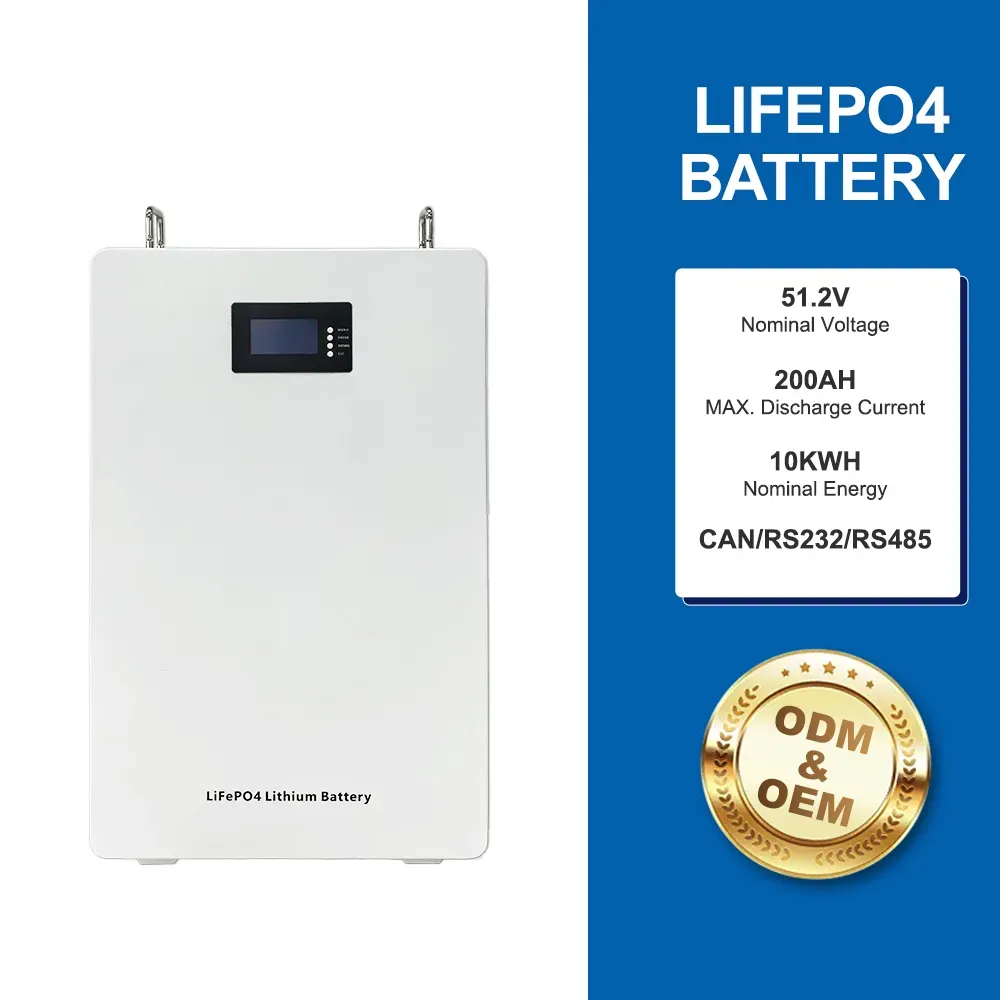 แบตเตอรี่ลิเธียมไลฟ์โพสเฟต (LiFePO4) แบบติดผนัง แรงดัน 25.6 โวลต์ และ 51.2 โวลต์ ความจุ 100–628 แอมป์-ชั่วโมง แบตเตอรี่เก็บพลังงานสูงสุด 16 หน่วยแบบต่อพ่วงขนาน ทนทานได้สูงสุด 8,000 รอบ สำหรับระบบอินเวอร์เตอร์พลังงานแสงอาทิตย์แบบออฟกริดและไฮบริด