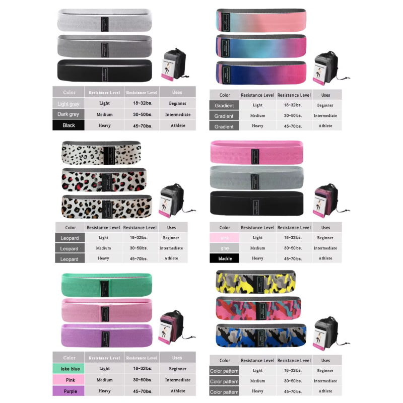 Wholesale Custom Logo Booty Resistance Workout Bands Exercise Hip Fabric Latex Bands Strip Type Fitness Bands Cotton Bags