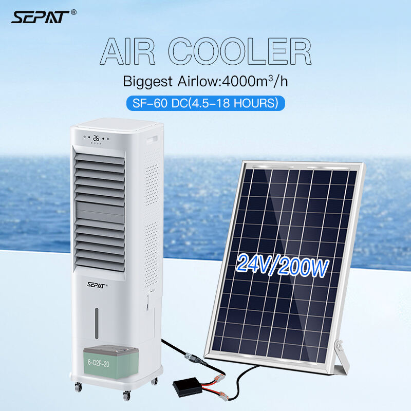 WEIYE SEPAT SF-60DC DC Solar Powered 4-Speed Evaporative Air Conditioner Plastic Desert Cooler Fan for Outdoor Homes Garages