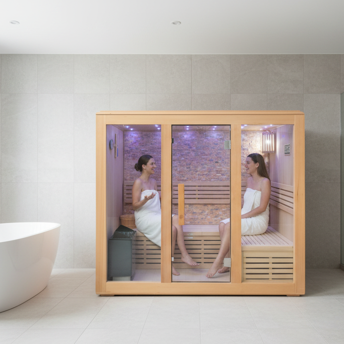 Large Space Solid Wood 2 Person Dry Steam Sauna Room With Harvia Stove