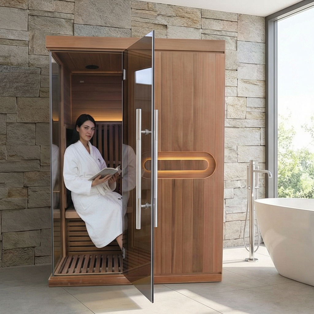 2025 Red Ceder Vhealth Factory Direct New Design Red Ceder Low EMF Infrared Sauna Room for 2 Person