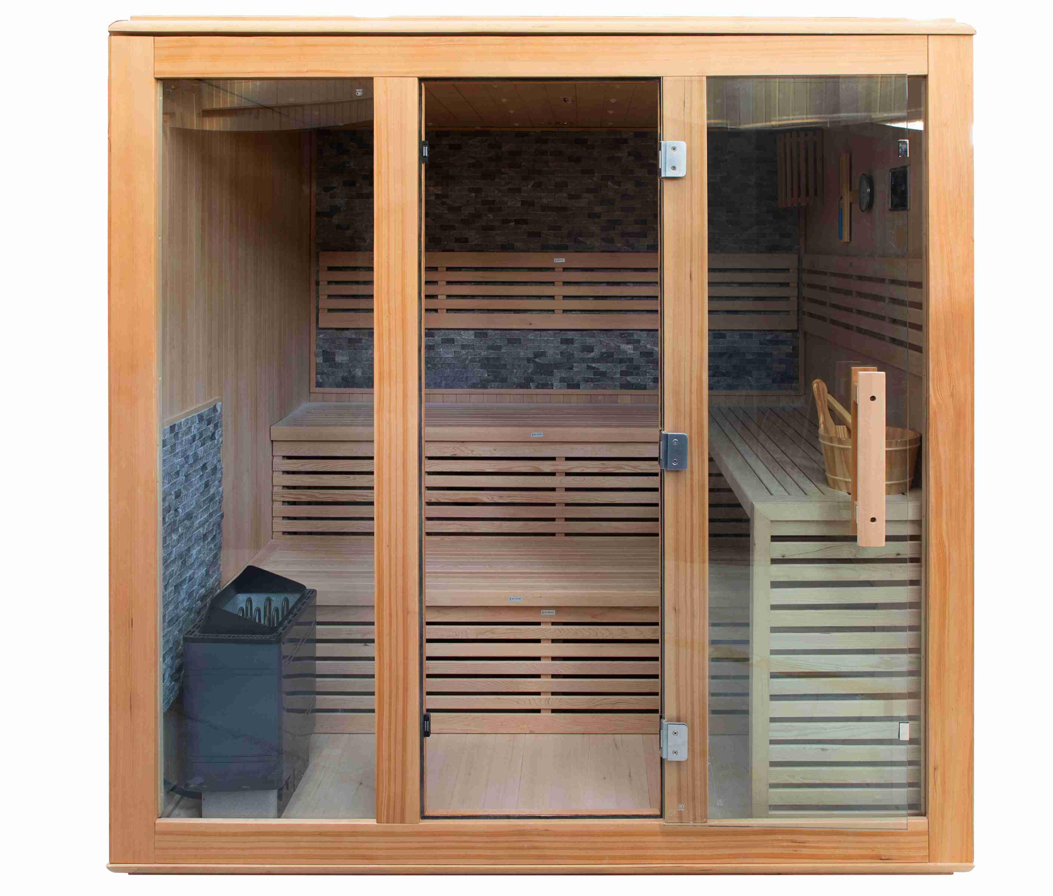 Large Space Solid Wood 2 Person Dry Steam Sauna Room With Harvia Stove manufacture