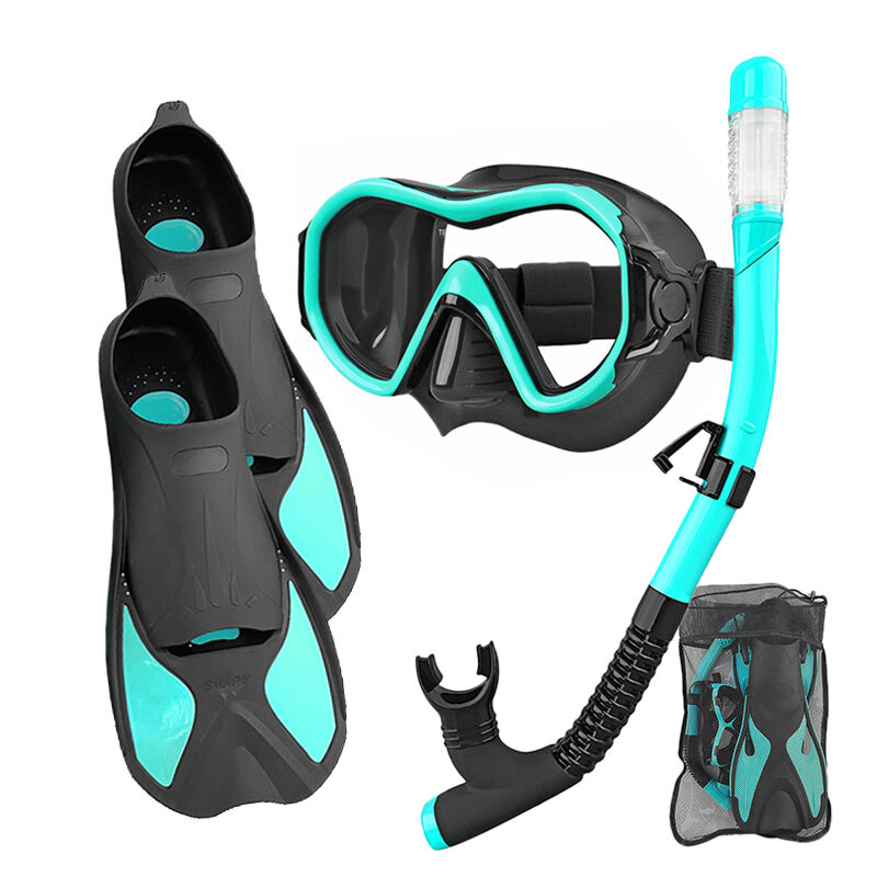 Anti Fog Elastic Strap Silicone Diving Equipment Snorkel Set Scuba Kits Diving Gear Mask with Snorkel with Fins