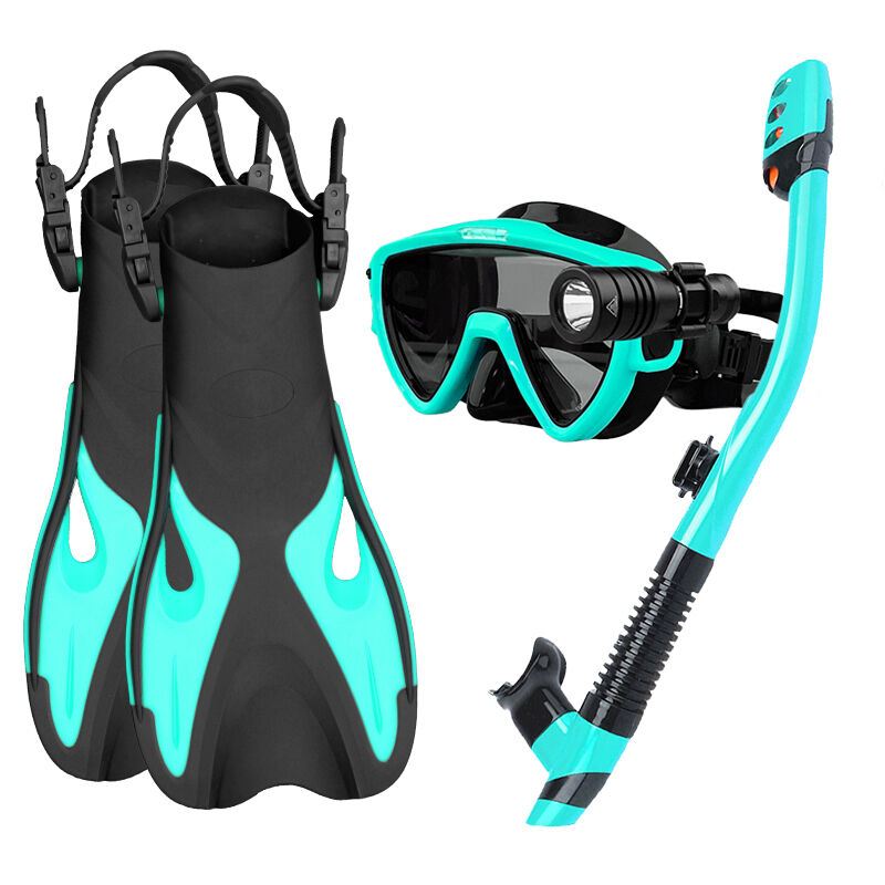 Fashion Snorkel Set Diving Mask and Dry Snorkel with Swim Flipper Fins and Diving Light with Bag