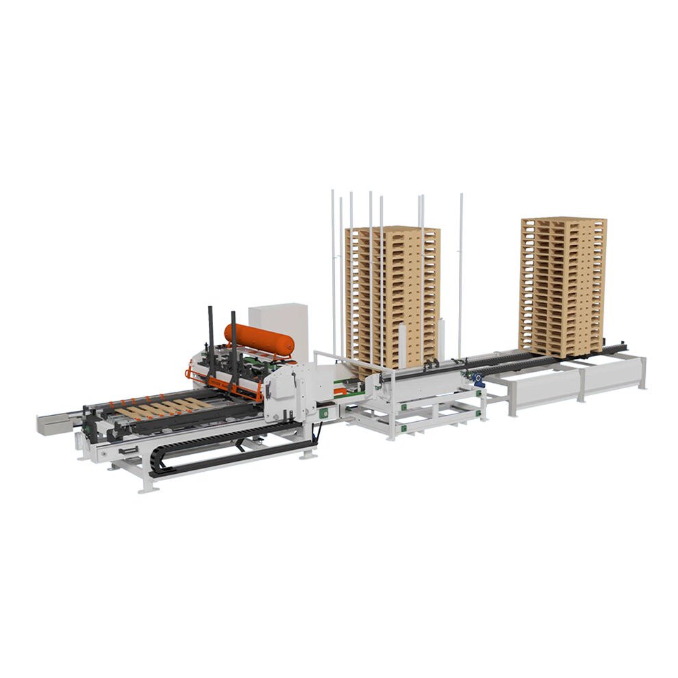 Línea de producción automática Saifan para paletas de madera con clavado de stringers