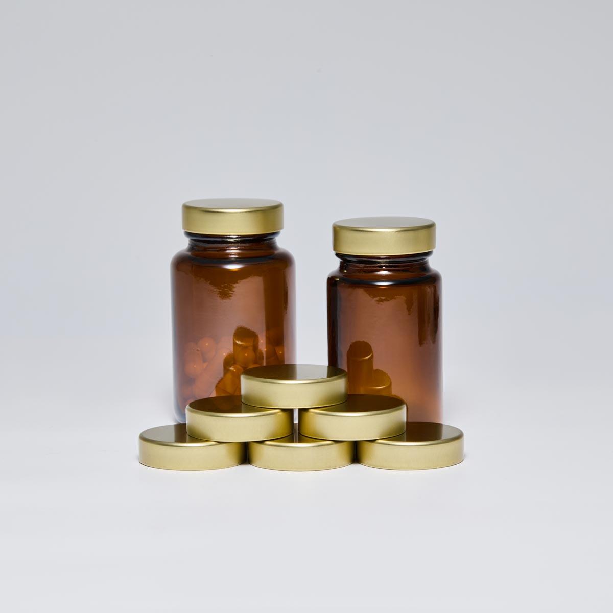 tapó Unishell d'or de 38 mm, 38/400, per a ampolles farmacèutiques de vidre — tancament Unishell de fulla de estaño
